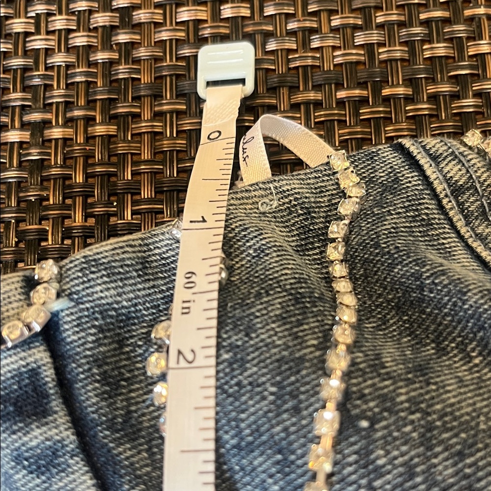 Lulus Strapless Denim Mini Dress Witn Rhinestone Fringe NWT SZ L - Picture 10 of 14